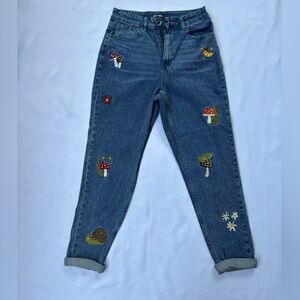 Hot Topic Blue Jeans with Colorful Embroidery